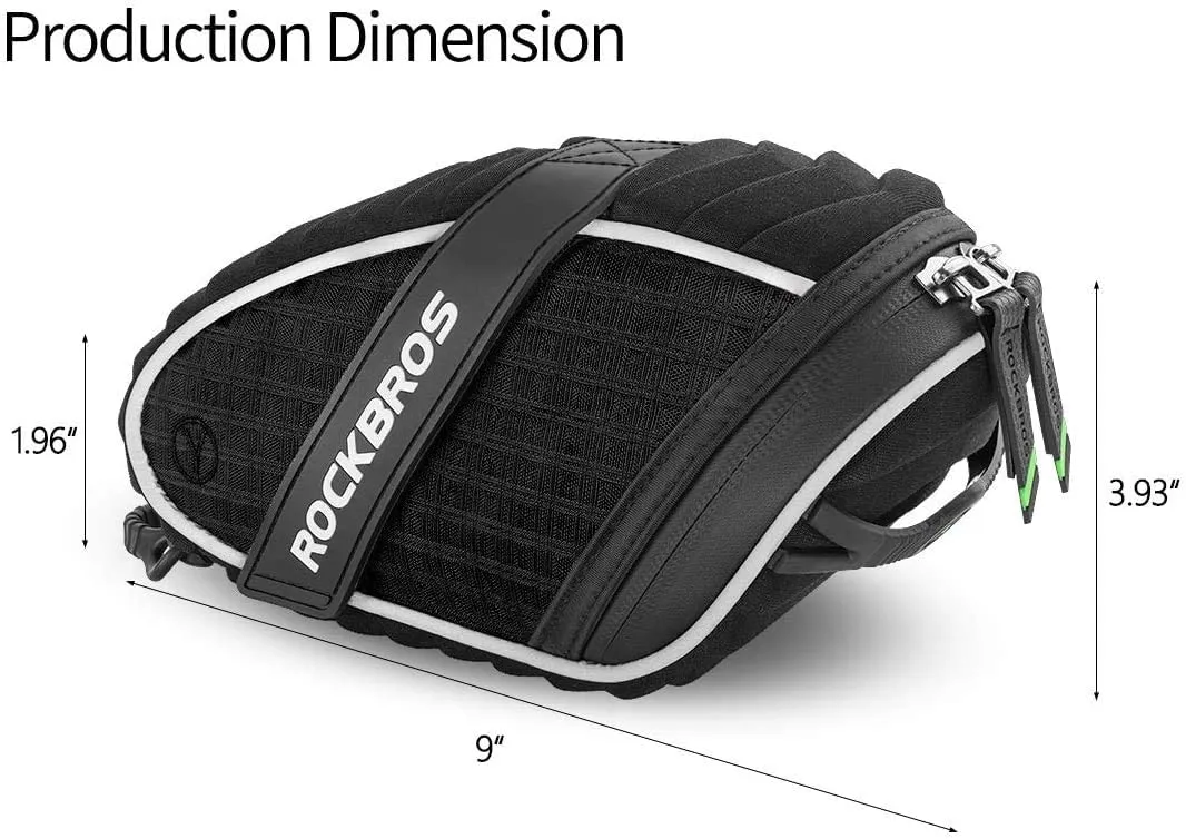 ROCKBROS Waterproof Cycling Saddle Bag Bike Rear Seat Bags Zipper Bicycle Black
