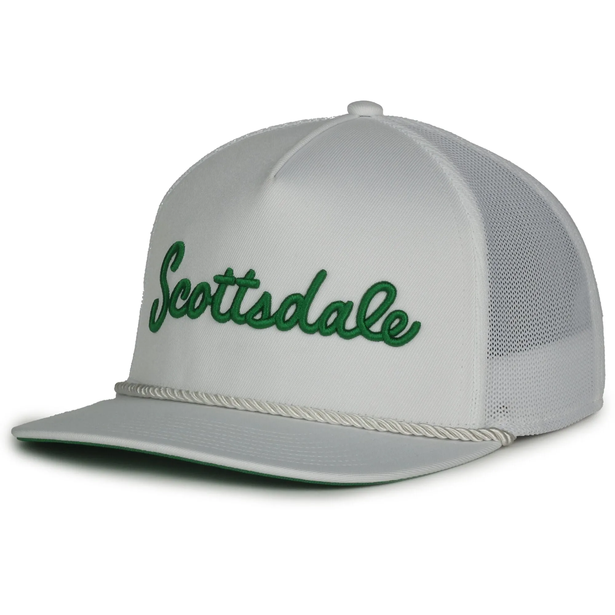 Scottsdale White Golf Hat with Green Letters