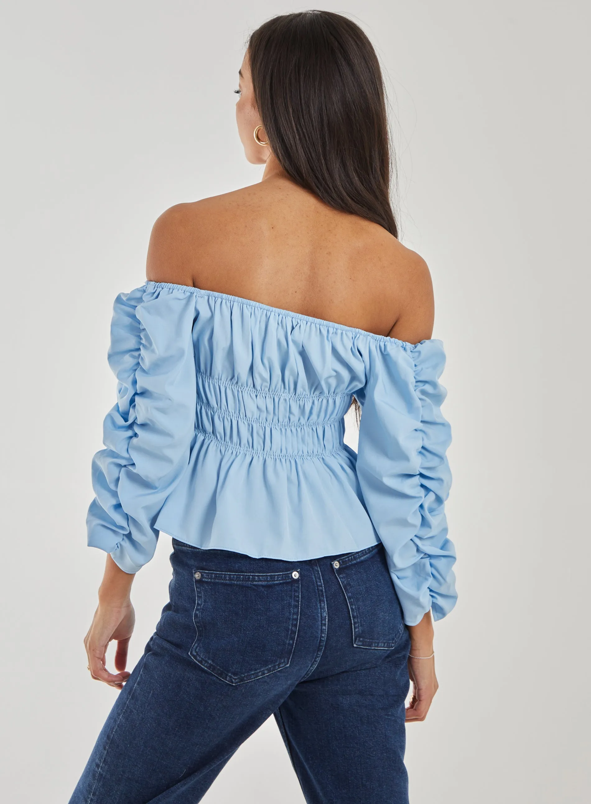 Shirred Detail Puff Sleeve Crop Top