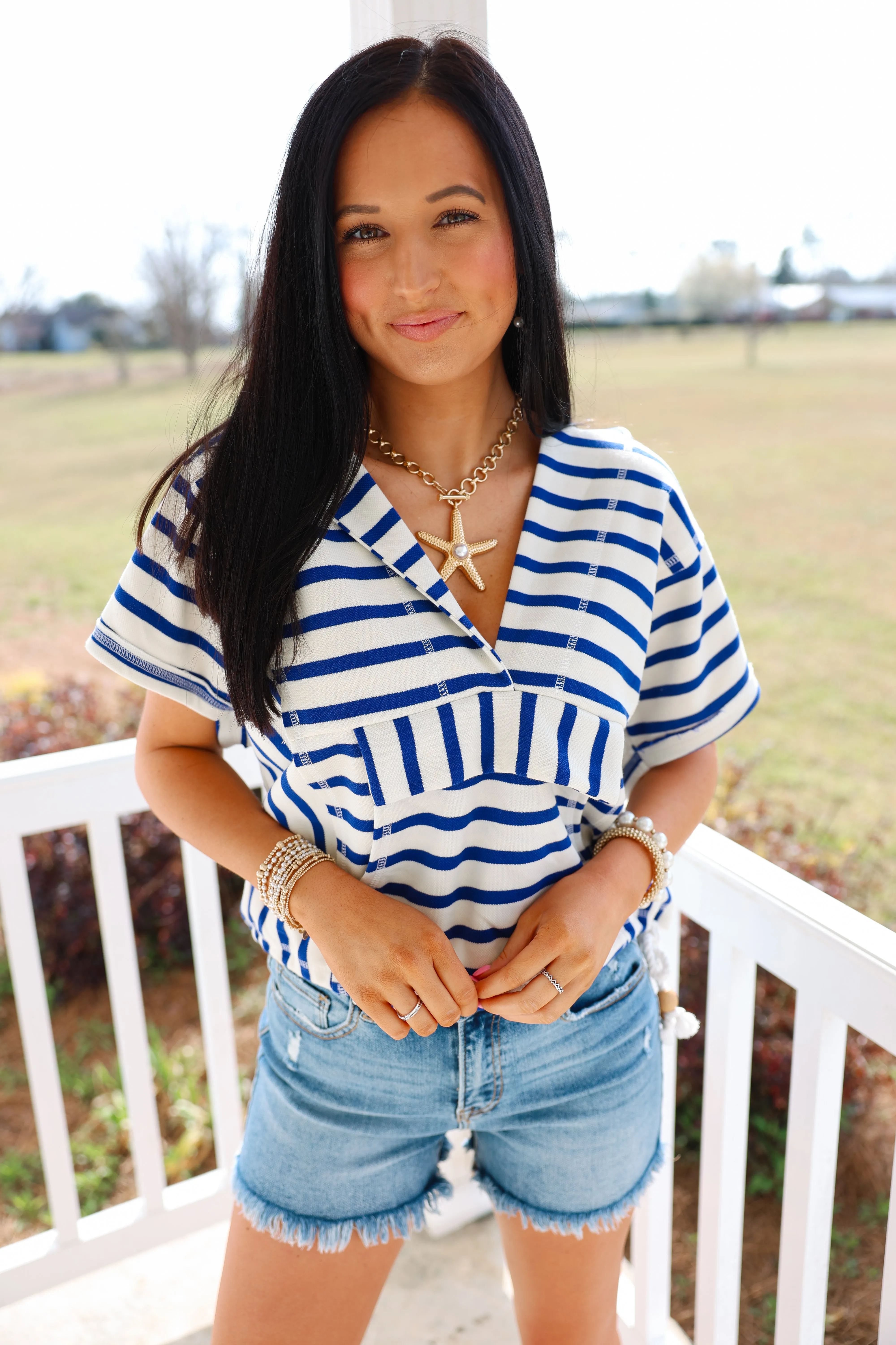 Shore Do Love Top "Blue/White"
