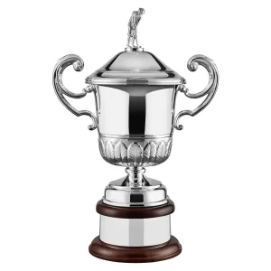 Silver Plated 16.5in Members Challenge Hand-Chased Detailed Cup - With Golfer Figurine Lid