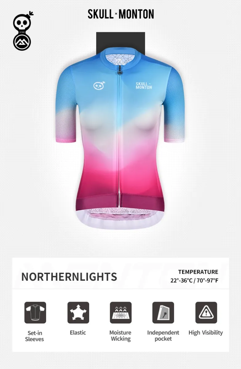 SKULL MONTON WOMENS CYCLING JERSEY NORTHERNLIGHTS BLUE RED