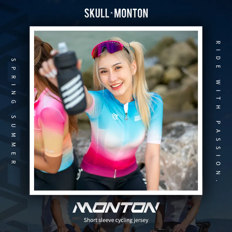 SKULL MONTON WOMENS CYCLING JERSEY NORTHERNLIGHTS BLUE RED