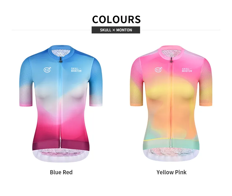 SKULL MONTON WOMENS CYCLING JERSEY NORTHERNLIGHTS BLUE RED