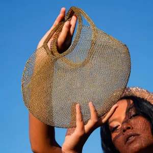 Sol Mesh Wire Handbag-Dark Gold