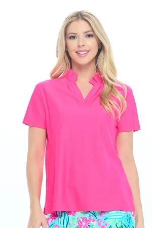 SOLID HIGH PERFORMANCE RUFFLE COLLARED SS TOP