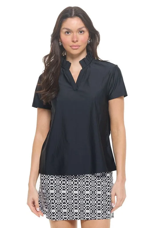 SOLID HIGH PERFORMANCE RUFFLE COLLARED SS TOP