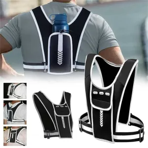 Sports Fitness Vest with Water Bottle Holder & Reflective Breathable Chest Bag | Jellajelly.com