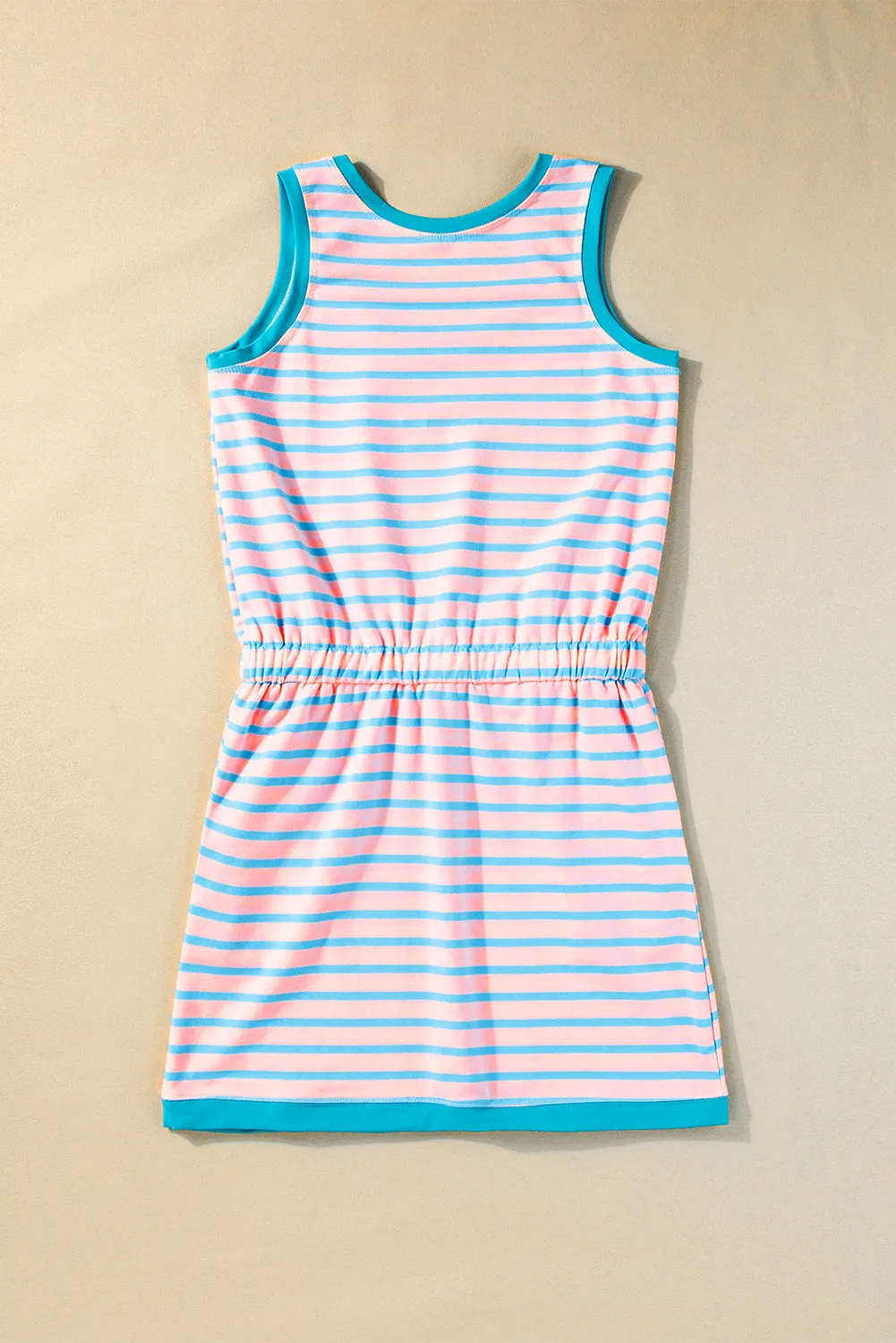 Striped Casual Tank Dress with Drawstring Waist and Pockets