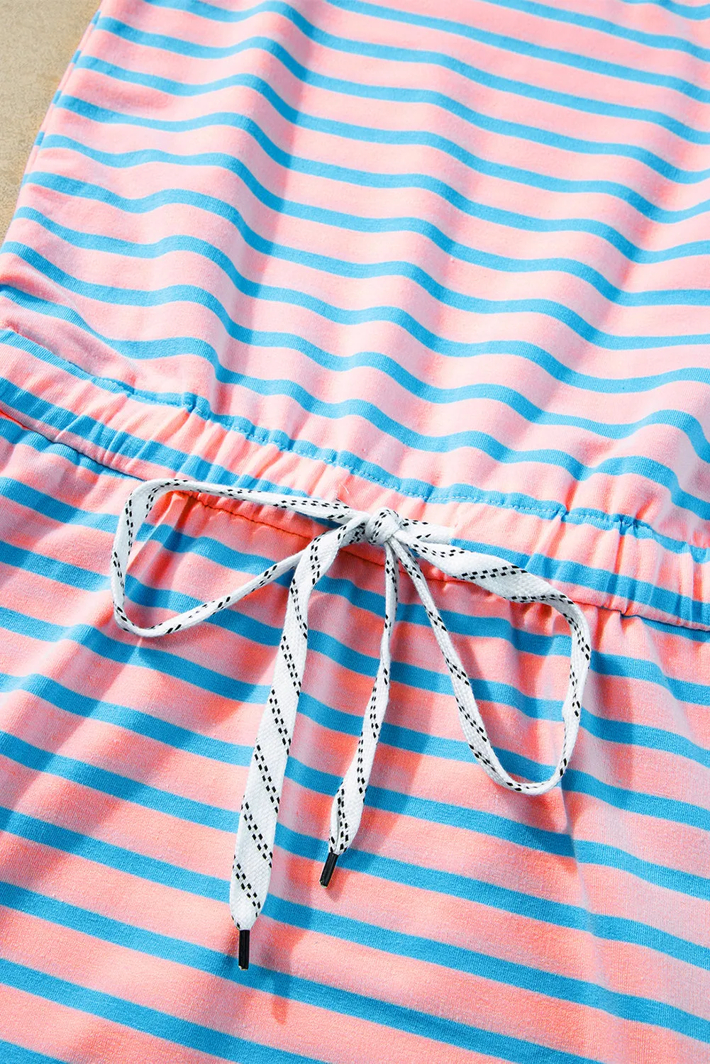 Striped Casual Tank Dress with Drawstring Waist and Pockets