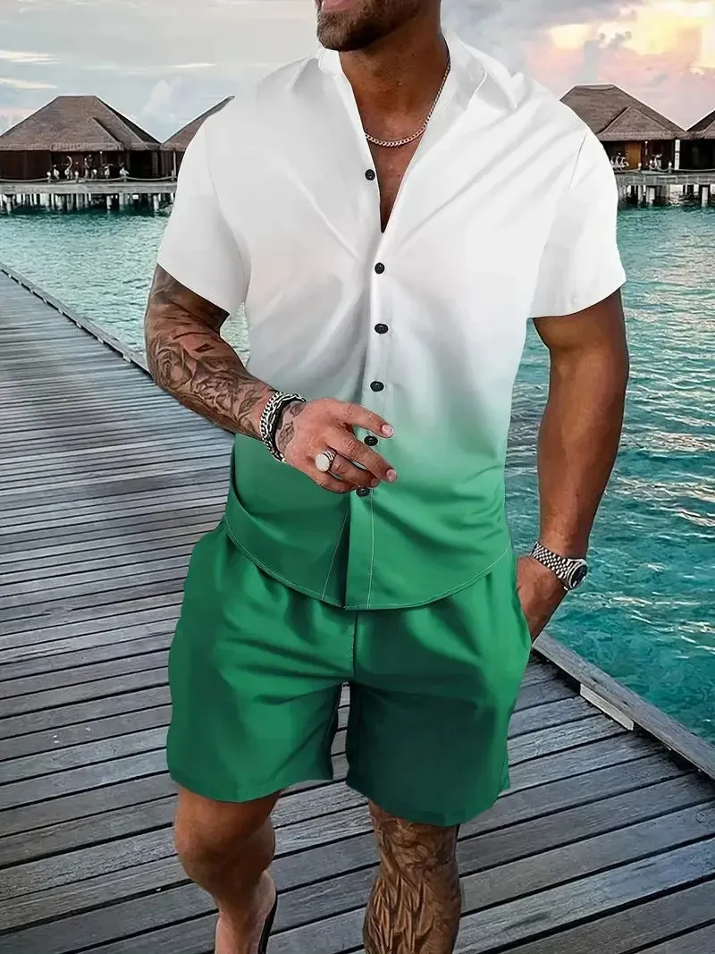 Summer Men's Shirt & Shorts Two-Piece Set