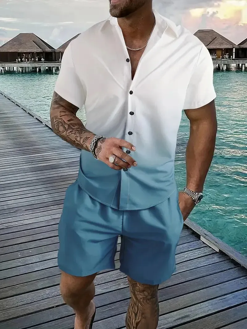 Summer Men's Shirt & Shorts Two-Piece Set