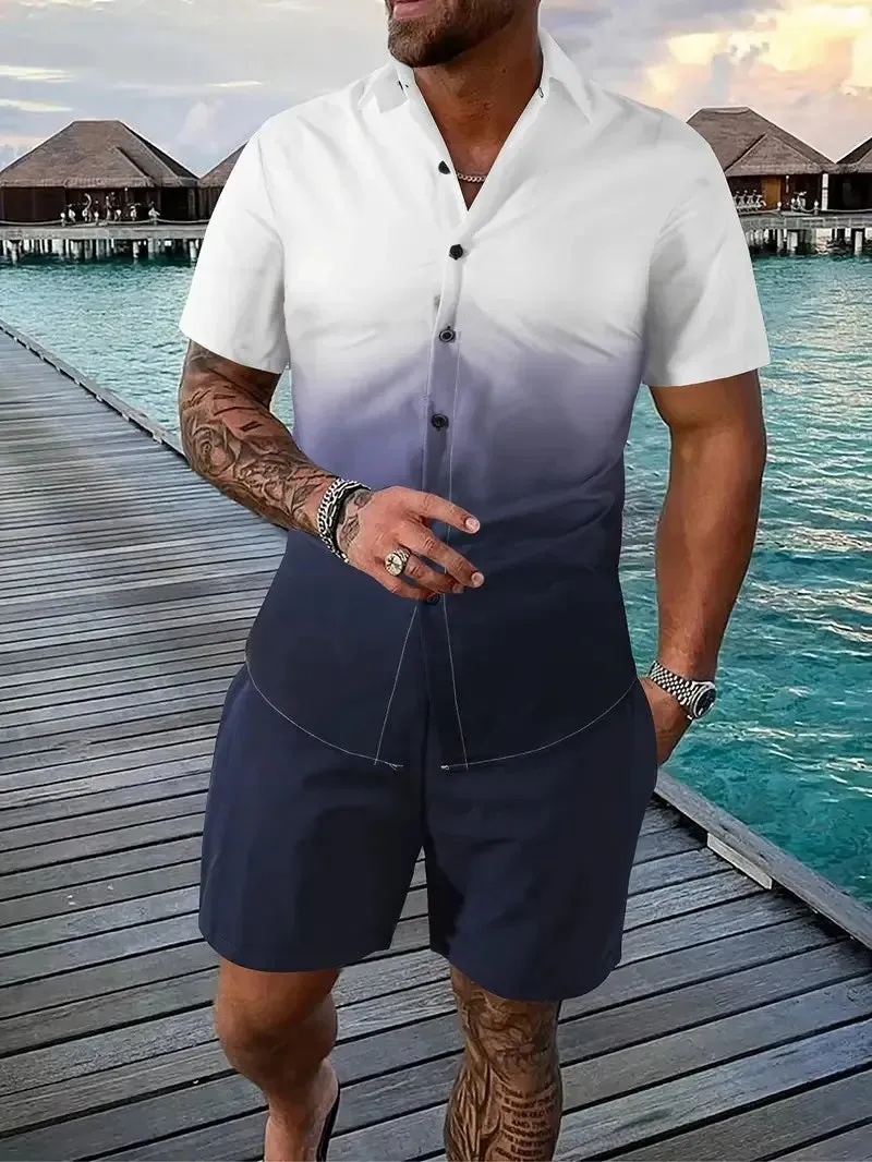 Summer Men's Shirt & Shorts Two-Piece Set