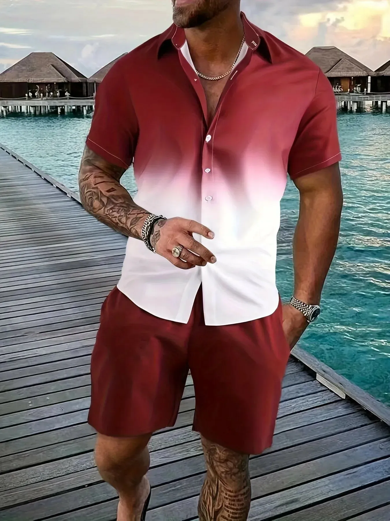 Summer Men's Shirt & Shorts Two-Piece Set