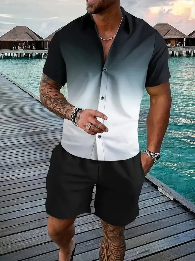 Summer Men's Shirt & Shorts Two-Piece Set