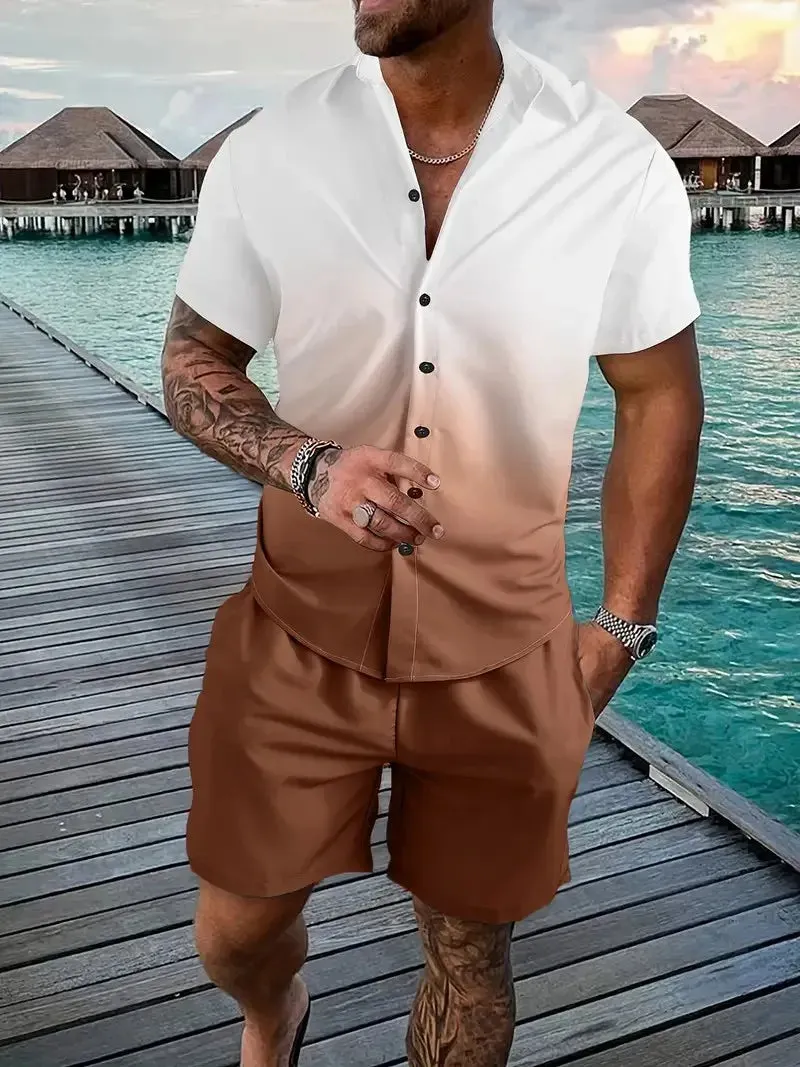 Summer Men's Shirt & Shorts Two-Piece Set
