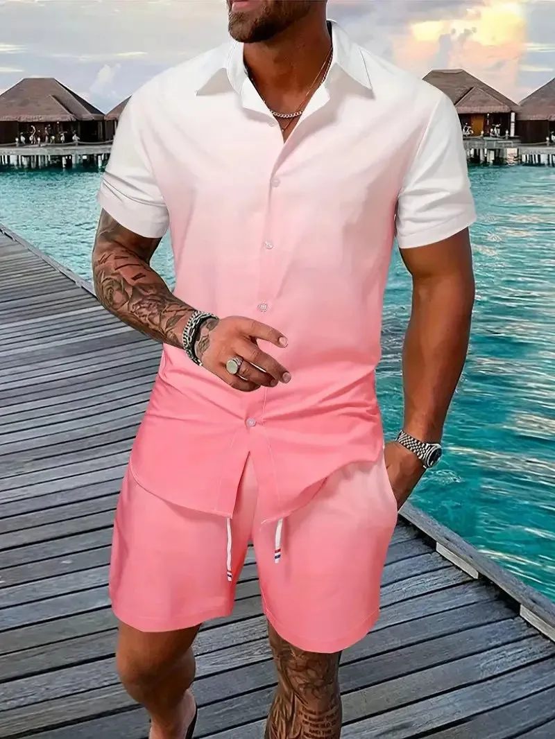 Summer Men's Shirt & Shorts Two-Piece Set