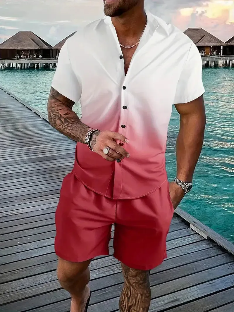 Summer Men's Shirt & Shorts Two-Piece Set