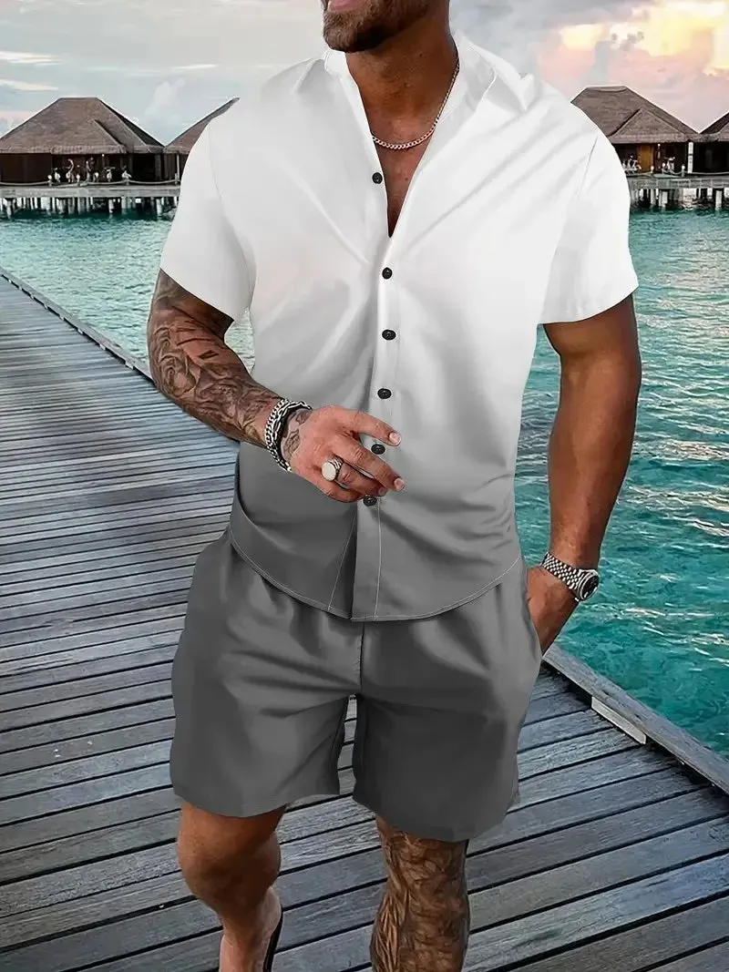 Summer Men's Shirt & Shorts Two-Piece Set
