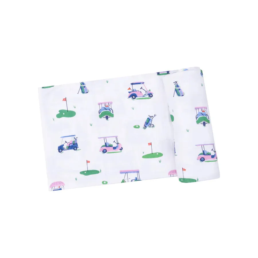 Swaddle Blanket, Vintage Golf Carts Pink