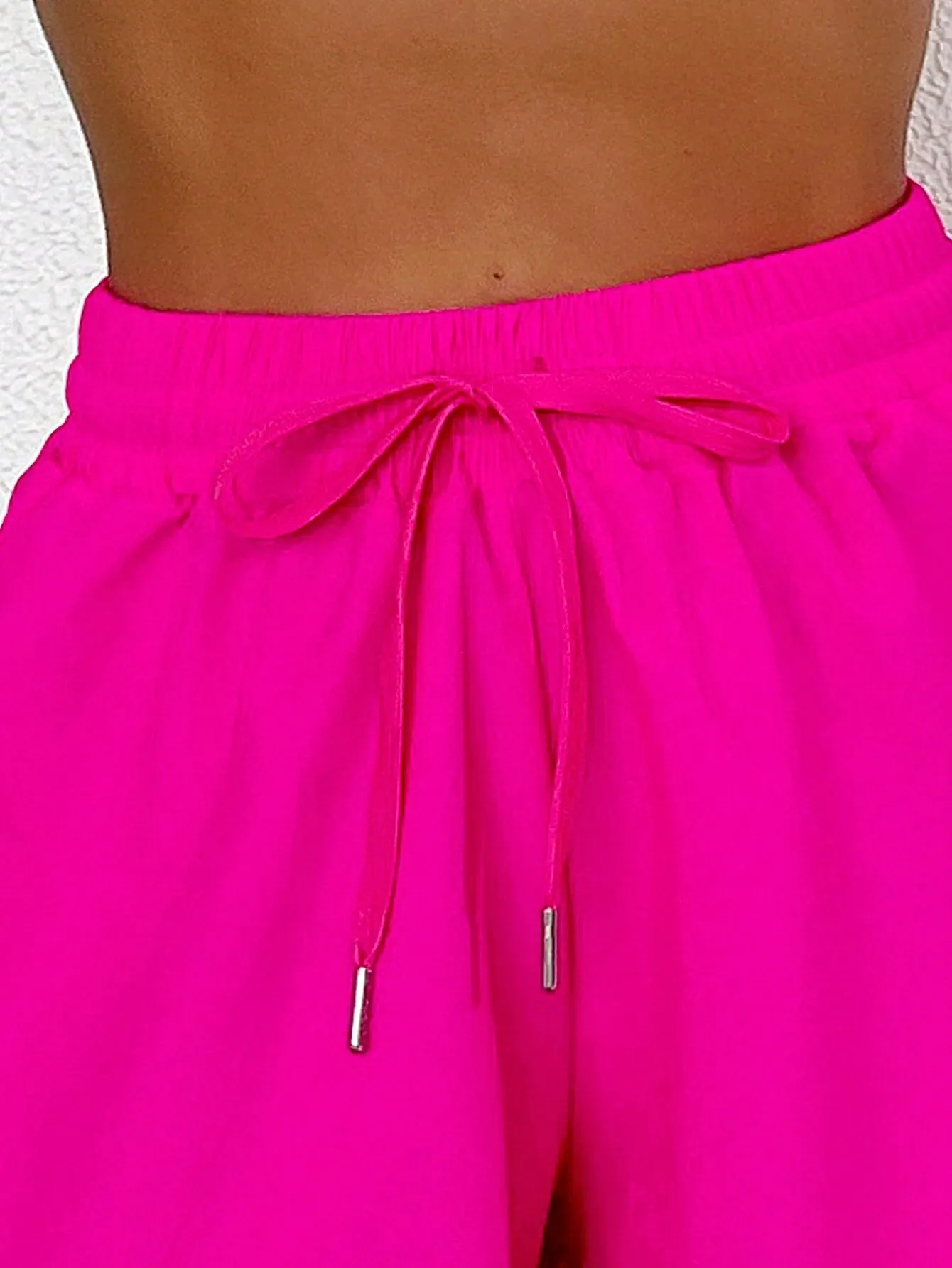 Swim Basics Summer Beach Women’s Fashionable Solid Color Drawstring Waist Shorts