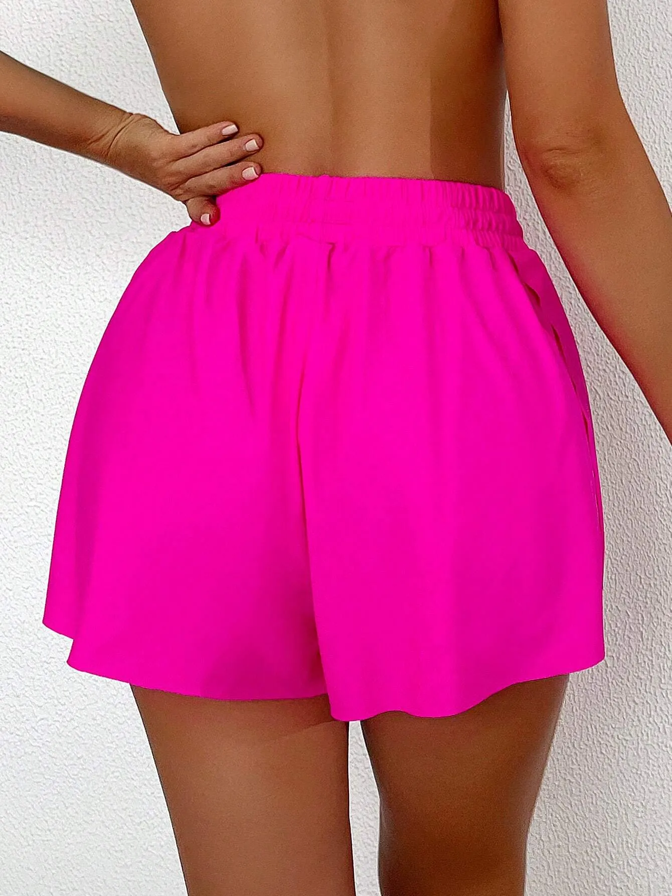 Swim Basics Summer Beach Women’s Fashionable Solid Color Drawstring Waist Shorts
