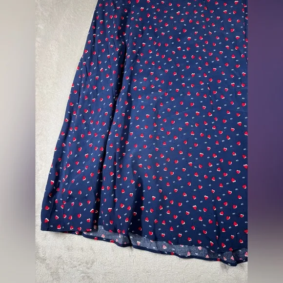 Talbots Navy Blue Red Heart Print XO Midi Slip Skirt Size 8