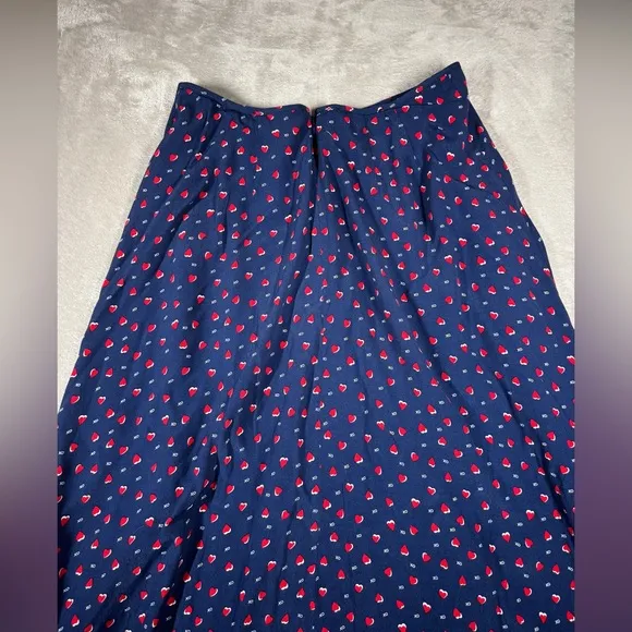 Talbots Navy Blue Red Heart Print XO Midi Slip Skirt Size 8