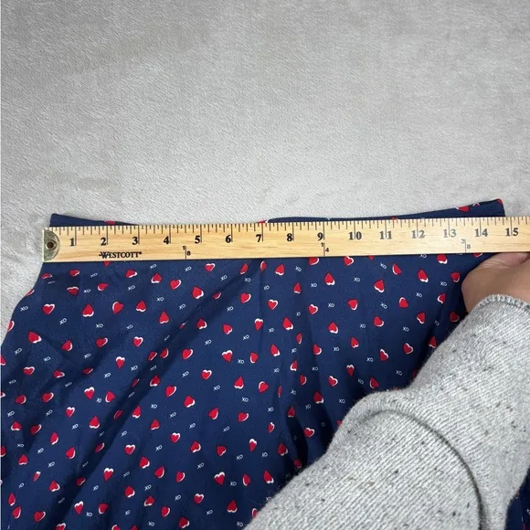 Talbots Navy Blue Red Heart Print XO Midi Slip Skirt Size 8
