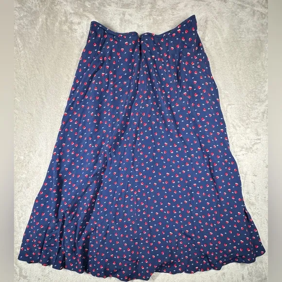 Talbots Navy Blue Red Heart Print XO Midi Slip Skirt Size 8
