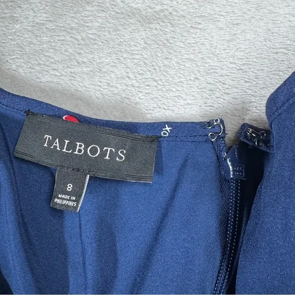 Talbots Navy Blue Red Heart Print XO Midi Slip Skirt Size 8