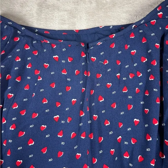Talbots Navy Blue Red Heart Print XO Midi Slip Skirt Size 8