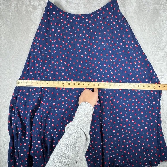 Talbots Navy Blue Red Heart Print XO Midi Slip Skirt Size 8