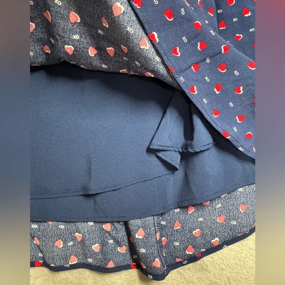 Talbots Navy Blue Red Heart Print XO Midi Slip Skirt Size 8