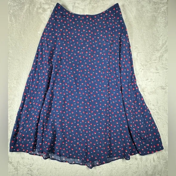 Talbots Navy Blue Red Heart Print XO Midi Slip Skirt Size 8