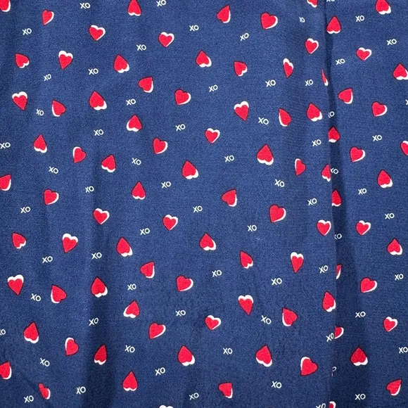 Talbots Navy Blue Red Heart Print XO Midi Slip Skirt Size 8