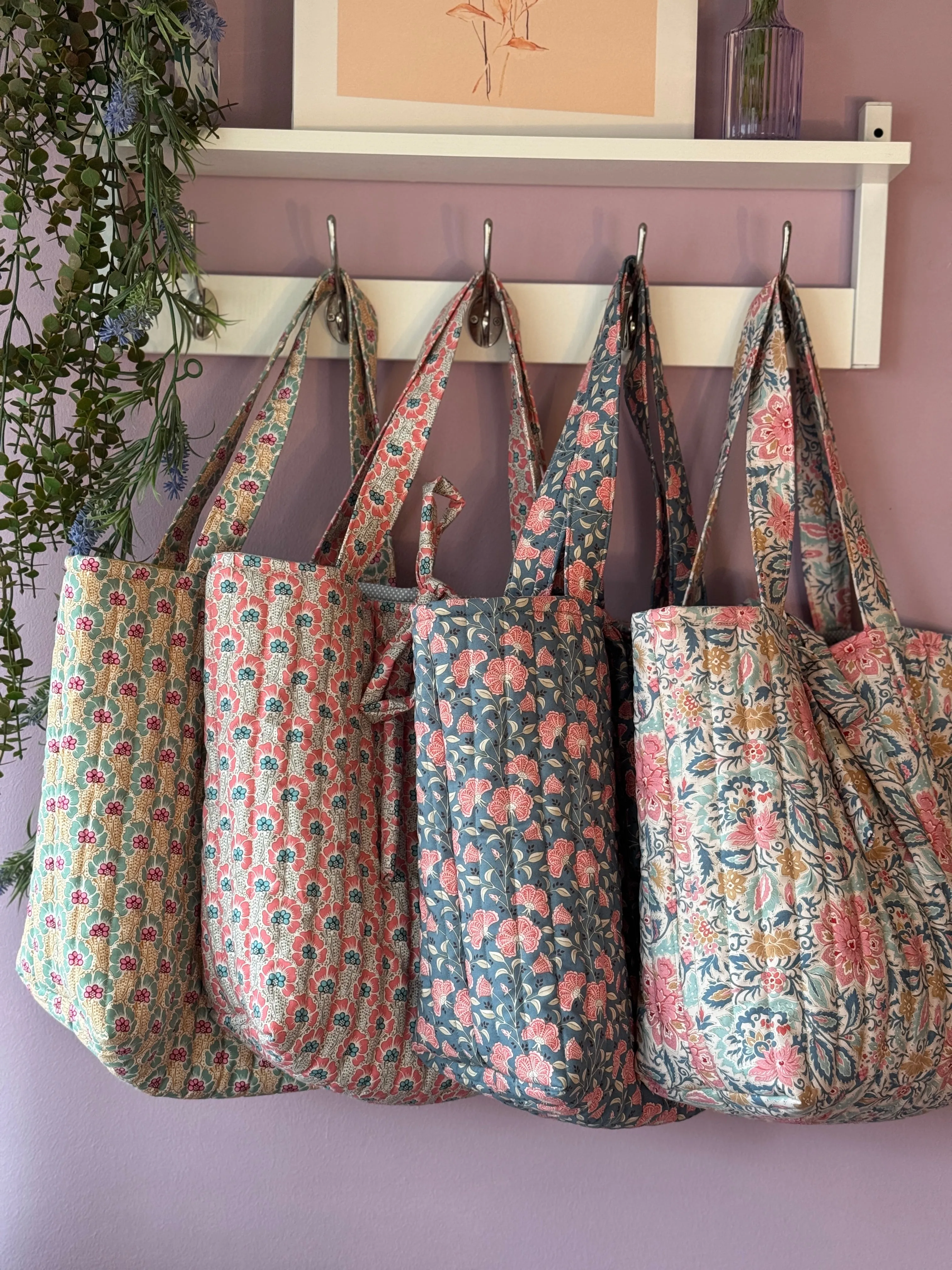Tote bag Lidia pink flowers.