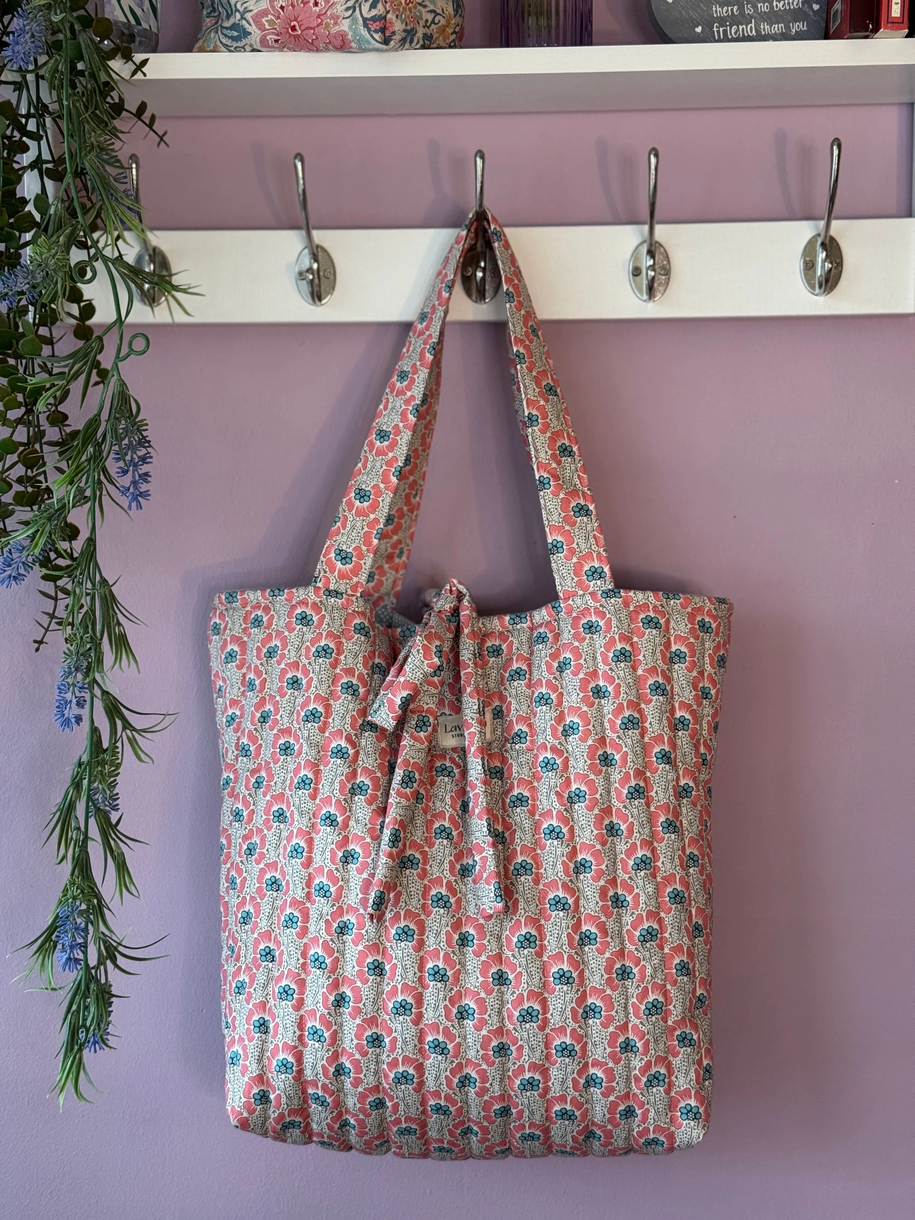 Tote bag Lidia pink flowers.