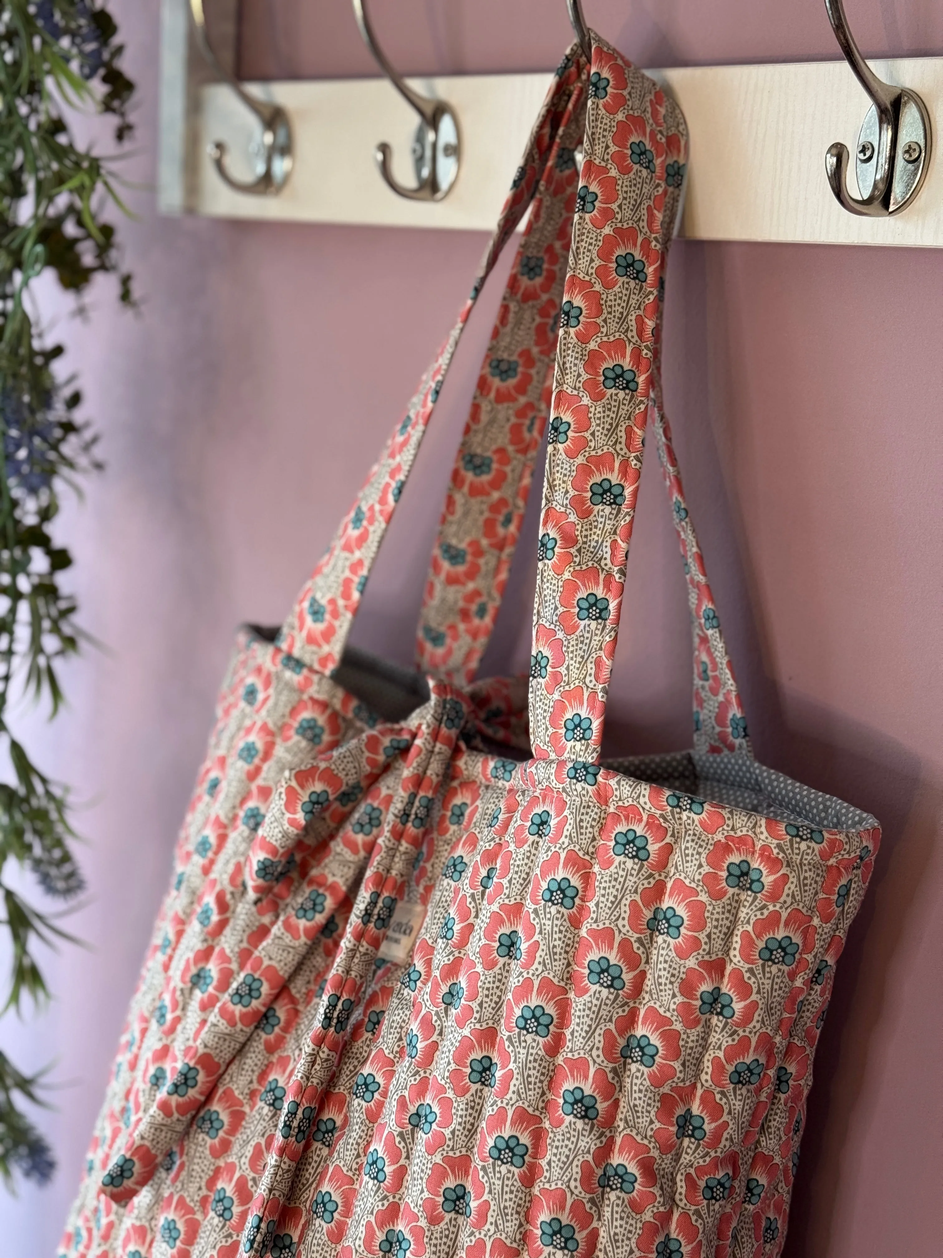 Tote bag Lidia pink flowers.