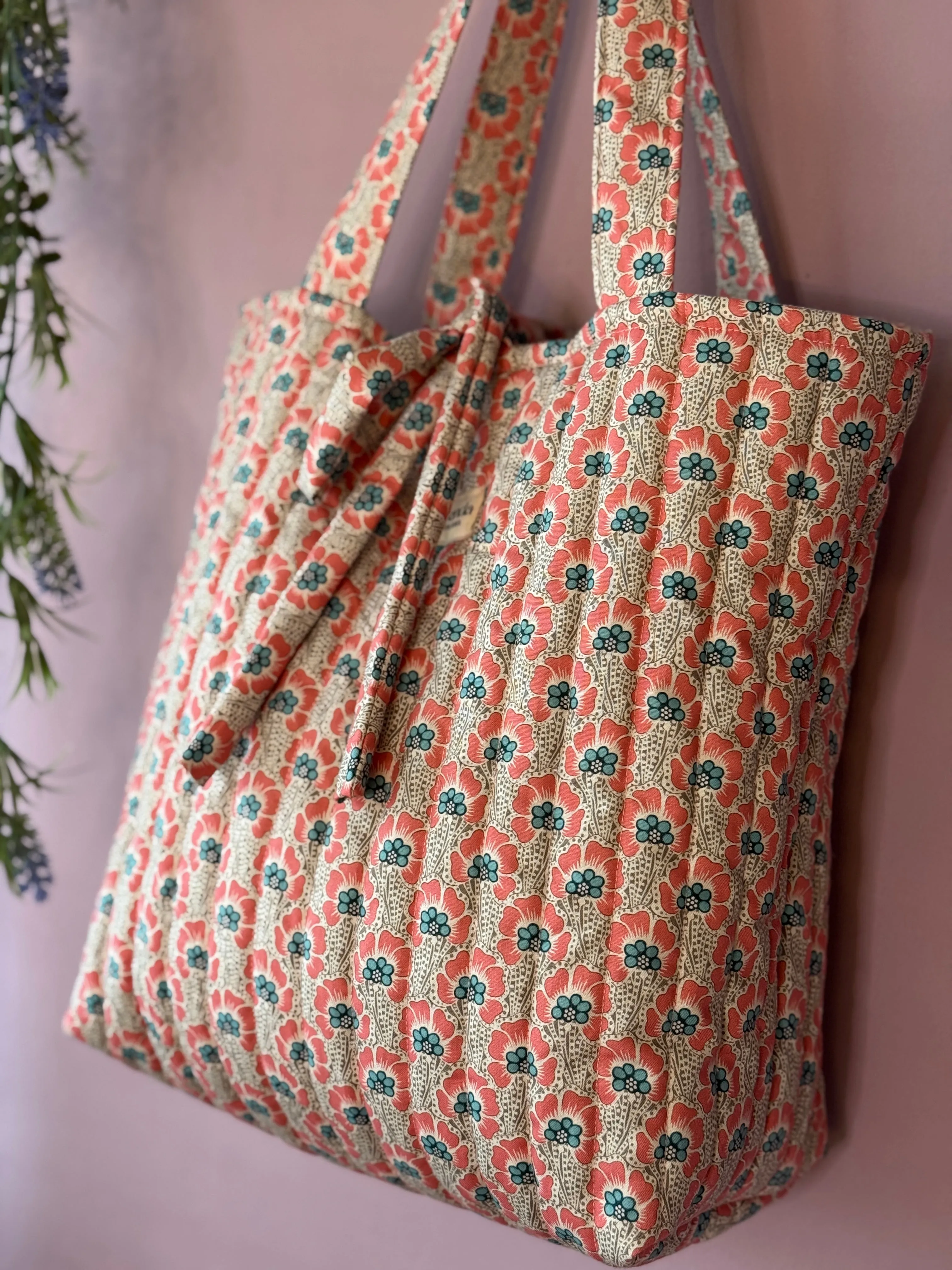 Tote bag Lidia pink flowers.