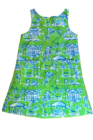 Towel Dress in Green and Blue Toile