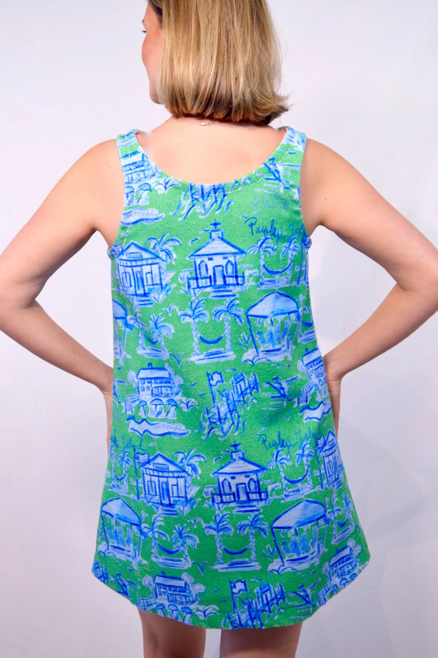 Towel Dress in Green and Blue Toile