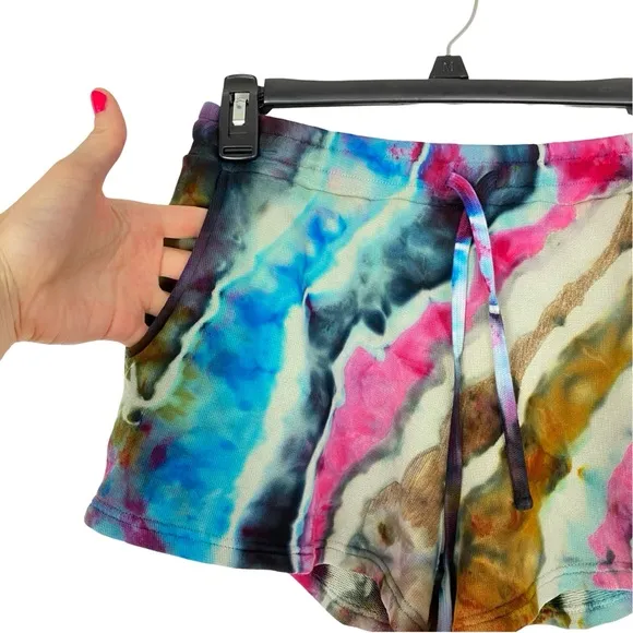 Tularosa Tie Dye Shorts Womens Small Organic Cotton Pockets Upcycled Pink Blue
