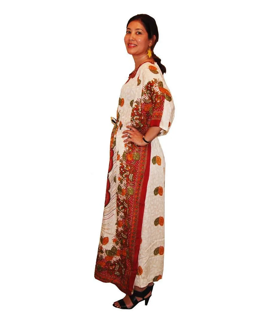 Vacation Resort Drawstring Maxi Dress Autumn Leaves