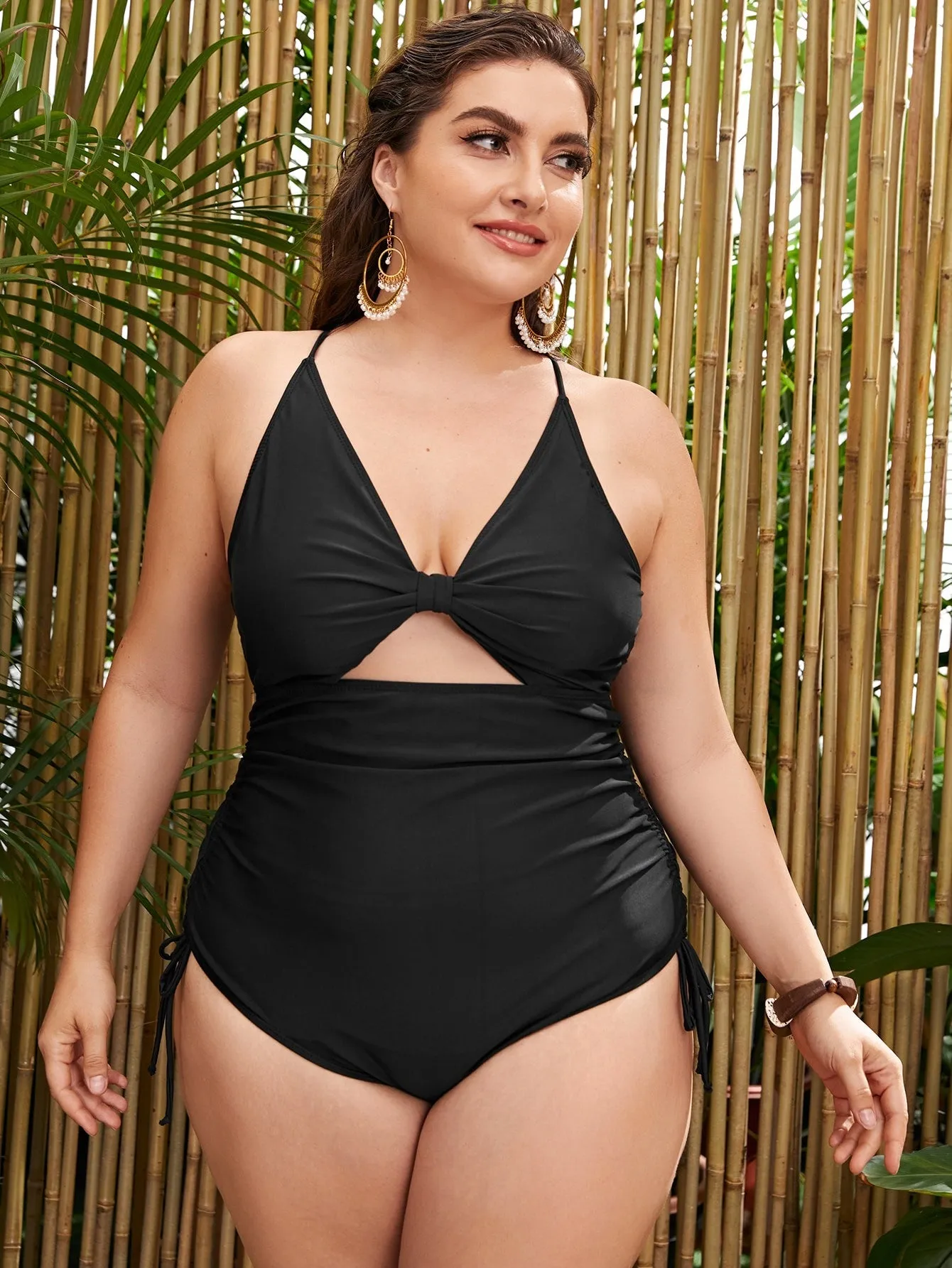 Vibrant Tie-Dye Cutout One-Piece Swimsuit with Adjustable Drawstrings