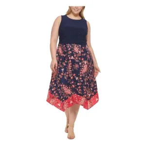VINCE CAMUTO Womens Navy Sleeveless Jewel Neck Midi Hi-Lo Dress Plus 20W