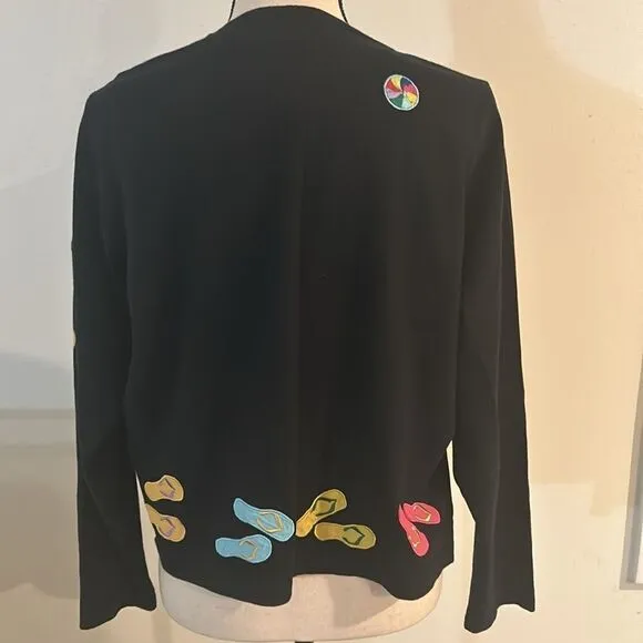VINTAGE MICHAEL SIMONE LITE EMBROIDERED BEACH THEME CARDIGAN