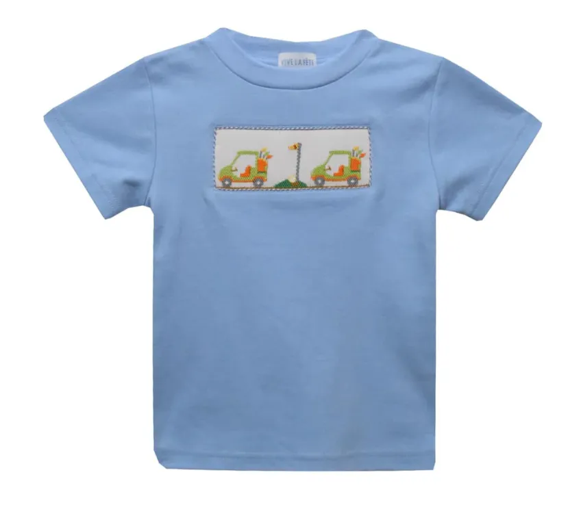 Vive La Fete Blue Knit Golf Cart Smocked Tee