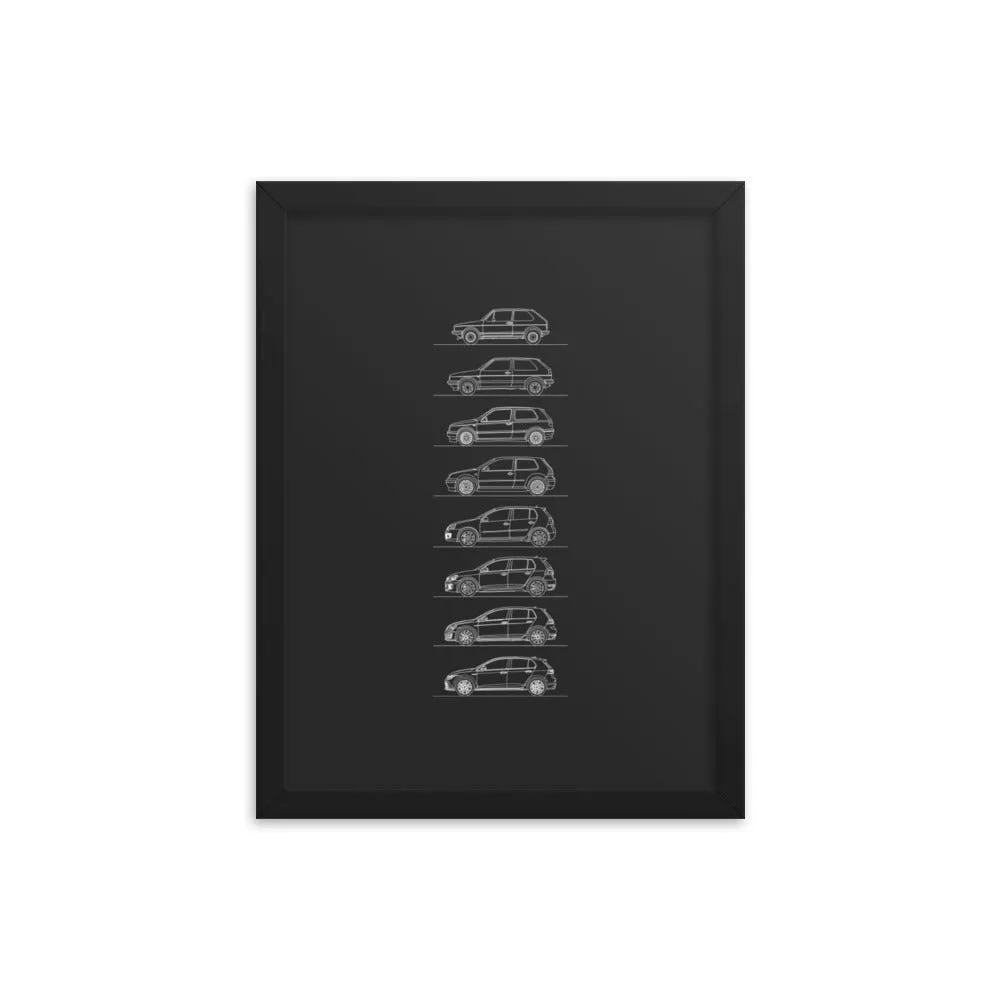 Volkswagen Golf GTI Evolution Silhouette Poster - Framed