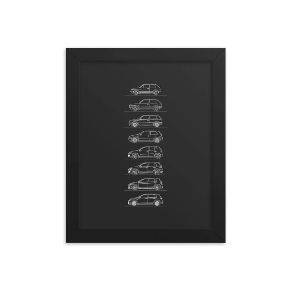Volkswagen Golf GTI Evolution Silhouette Poster - Framed